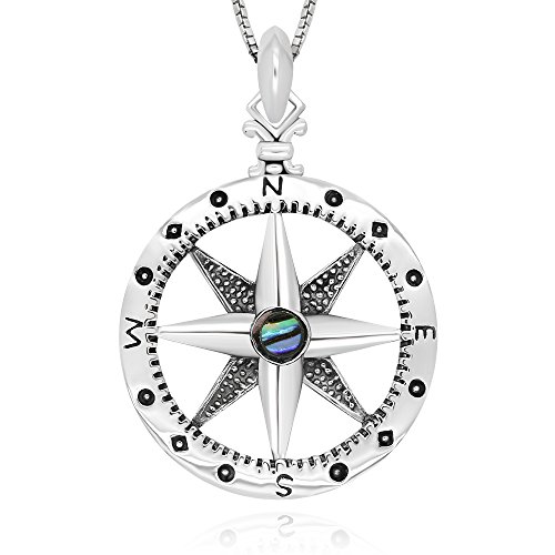 Product Cover 925 Sterling Silver Follow Your Dream Compass Abalone Shell Pendant Necklace 18