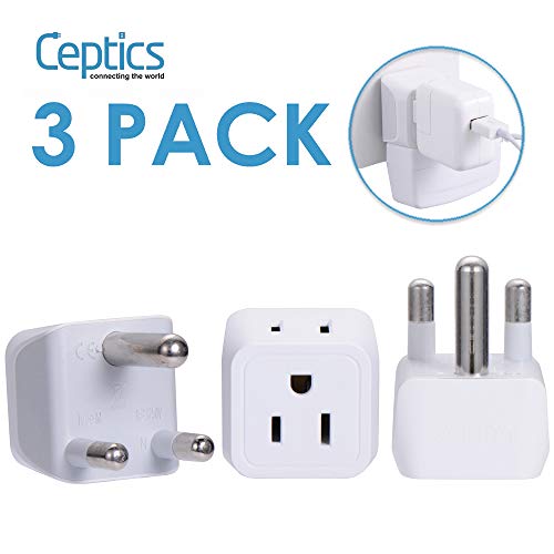 Product Cover Ceptics South Africa, Namibia Travel Adapter Plug with Dual Usa Input - Type M - Ultra Compact - Safe Grounded Perfect for Cell Phones, Laptops, Camera Chargers and More 3 Pack (CT-10L)