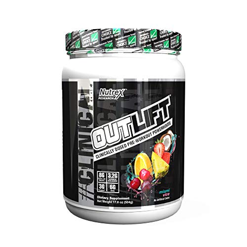 Product Cover Nutrex Research Outlift | Clinically Dosed Pre-Workout Powerhouse, Citrulline, BCAA, Creatine, Beta-Alanine, Taurine, 0 Banned Substances | Miami Vice | 20 Servings