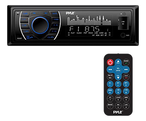Product Cover Pyle Bluetooth Marine Receiver Stereo - 12v Single DIN Style Boat in Dash Radio Receiver System with Digital LCD, RCA, MP3, USB, SD, AM FM Radio - Remote Control, Wiring Harness - PLRMR27BTB (Black)