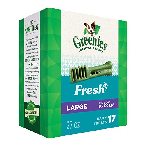Product Cover GREENIES Large Natural Dog Dental Care Chews Oral Health Dog Treats Fresh Flavor, 27 oz. Pack (17 Treats)