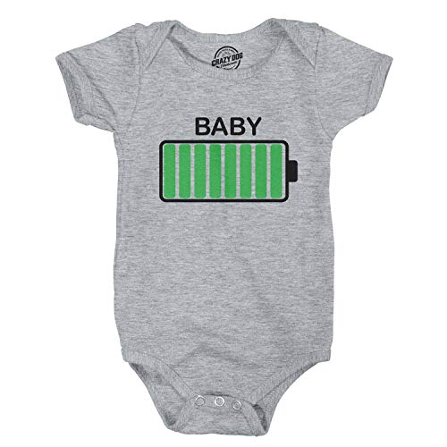 Product Cover Crazy Dog Tshirts Baby Battery Fully Charged Funny Newborn Infant Creeper Bodysuit for Newborn (Heather Grey) - 24 Months