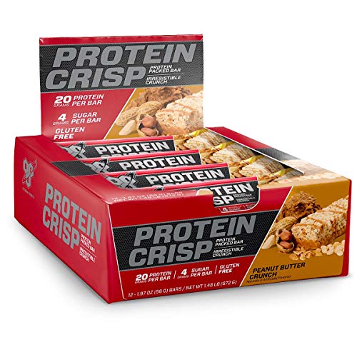 Product Cover BSN Protein Crisp Bar by Syntha-6, Low Sugar Whey Protein Bar, 20g of Protein, Peanut Butter Crunch, 12 Count