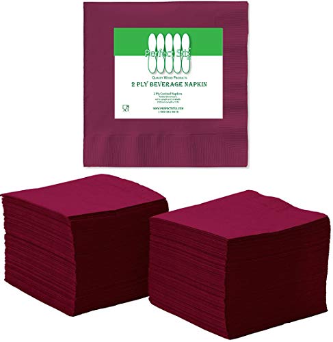 Product Cover Perfect Stix 2 Ply Burgundy Napkin-100 Paper Cocktail Beverage Napkins, 2-Ply, Burgundy (Pack of 100)