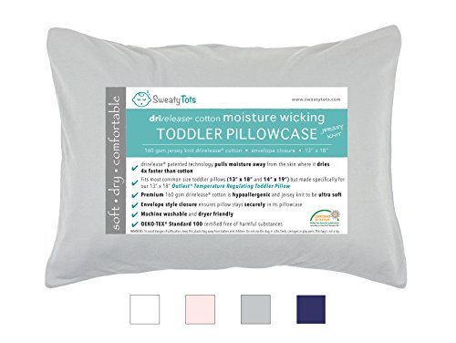 Product Cover Moisture Wicking Toddler Pillowcase for Sweaty Sleepers - Fits 13 x 18 and 14 x 19 Pillows, Envelope Style Pillow Cover, Features Patented Drirelease(R) Moisture Wicking Technology (Gray)
