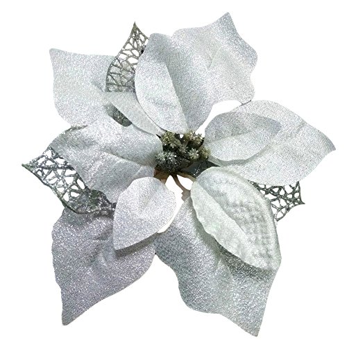 Product Cover Crazy Night (Pack of 12 Glitter Poinsettia Christmas Tree Ornaments (Silver)