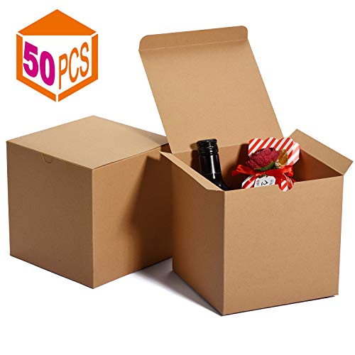 Product Cover MESHA Kraft Boxes，Brown Gift Boxes 6 x 6 x 6 inches, Paper Gift Boxes with Lids for Gifts, Crafting, Cupcake Boxes (50)