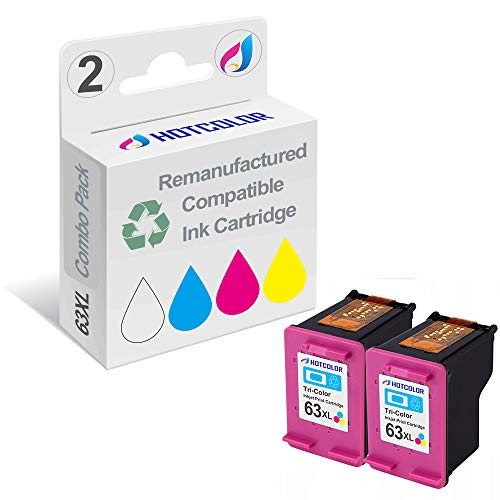 Product Cover Generic Remanufactured Ink Cartridge Replacement For Hewlett Packard HP 63XL For DeskJet 1110 1112 2130 3630 3632 ENVY 4520 OfficeJet 3830 4650 - 2 Packs (2 Color)