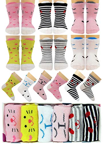Product Cover Tiny Captain Baby Girls Socks Anti Slip Cat Grip Sock Gift for 6m-24m Babies Year Old Girl, Non Skid Best Toddler Gift Age 6-24 Months (Pink)