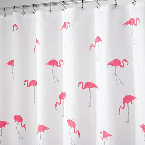 Product Cover mDesign Decorative Tropical Flamingo Print - Easy Care Fabric Shower Curtain with Reinforced Buttonholes, for Bathroom Showers, Stalls and Bathtubs, Machine Washable - 72