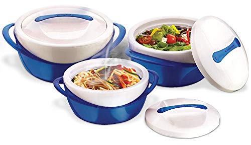 Product Cover Blue : Pinnacle Casserole Dish - Large Soup and Salad Bowl Set - Insulated Serving Bowl With Lid - 3 Pc. Set Blue