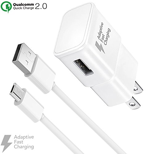 Product Cover Ixir Adaptive Fast Charger Kit for Samsung Galaxy S7, Edge, J7, S6, Edge, Note 5, Note 4, Sony, HTC, Honor Lite 10, Moto G5, and More, Wall Charger and 4 Feet Micro-USB Cable, White