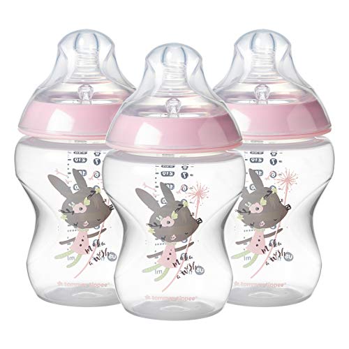 Product Cover Tommee Tippee Closer to Nature Baby Bottle Decorated Pink, Anti-Colic Valve, Breast-Like Nipple for Natural Latch, Slow Flow, BPA-Free - 0+ Months, 9 Ounce, 3 Count (Design May Vary)