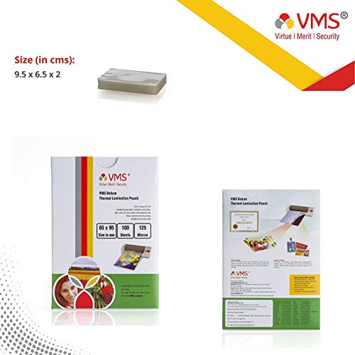 Product Cover VMS Deluxe Thermal Lamination Pouch (Sheets) 65x95mm 125 Micron - Set of 2 (200 Laminating Sheets) for ID Card Size