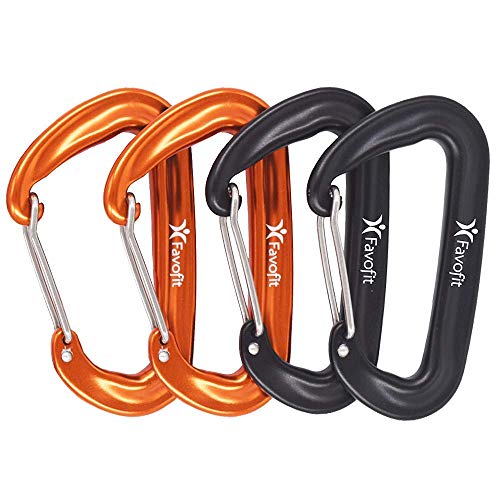 Product Cover Favofit Carabiner Clips, 4 Pack, 12KN (2697 lbs) Heavy Duty Caribeaners for Camping, Hiking, Outdoor and Gym etc, Small Carabiners for Dog Leash and Harness, Black and Orange