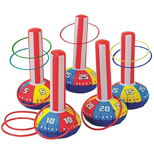 Product Cover Gamie Inflatable Ring Toss Game Super Fun Outdoor Games for Kids & Adults - 5 15 Inch Tall Inflate Bases, 5 Flexible Rings and 5 Sturdy Rings - Best Birthday Party Activity Boys and Girls