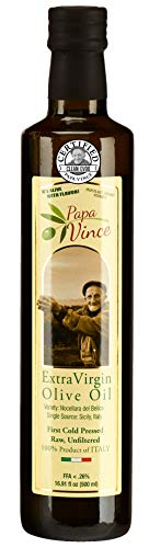 Product Cover Papa Vince Olive Oil Extra Virgin, First Cold Pressed Family Harvest 2018/19, Sicily, Italy, NO PESTICIDES NO GMO, Keto Whole30 Paleo Unrefined Good Fat +Polyphenol, Subtle Peppery Finish | 16.9 fl oz
