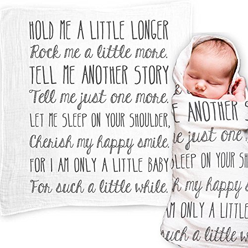 Product Cover Ocean Drop Designs - White Muslin Swaddle Blankets - Hold Me A Little Longer Quote - for Christening, Baptism, Baby Shower, Godchild Gift - 100% Cotton, Breathable - Machine Washable (47