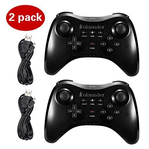 Product Cover Kulannder Wii U Pro Controller for Kids -Wireless Rechargeable Bluetooth Dual Analog Controller Gamepad for Nintendo Wii U with USB Charging Cable (2-Pack Black)