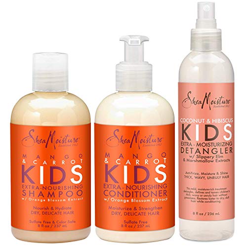 Product Cover Shea Moisture Kids Hair Care Combination Pack - Includes Mango & Carrot 8oz KIDS Extra-Nourishing Shampoo, 8oz KIDS Extra-Nourishing Conditioner, and 8oz Coconut & Hibiscus KIDS Detangler
