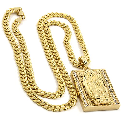 Product Cover Jewel Town Mens Gold Plated Hip-Hop Iced Block Virgin Mary Pendant 5mm 24