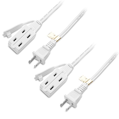 Product Cover Cable Matters 2-Pack 16 AWG 2 Prong Extension Cord (3 Outlet Extension Cord) with Tamper Guard White in 6 Feet