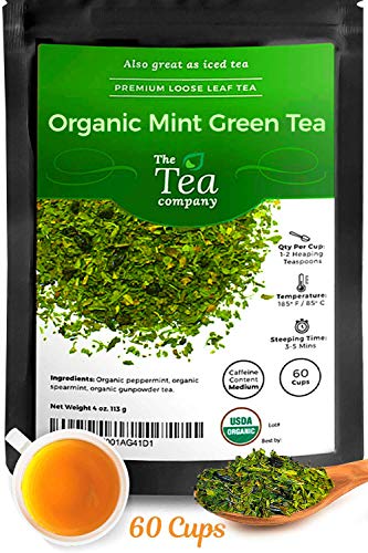 Product Cover Organic Mint Green Tea - 60 Cups of Refreshing Mint Tea with Spearmint and Peppermint for Bloating Organic Loose Leaf Moroccan by The Tea Company 4oz