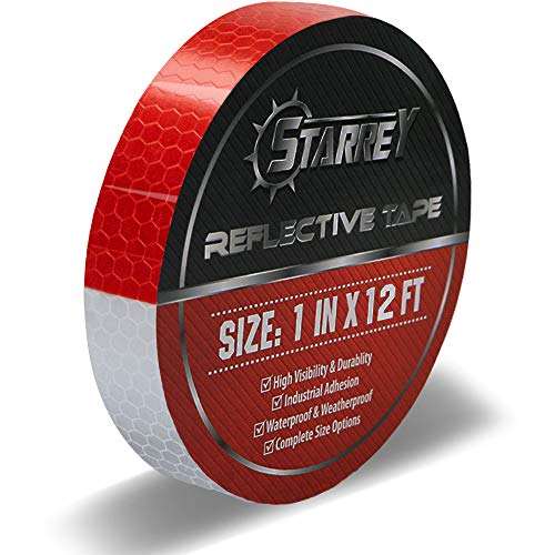 Product Cover  Starrey Reflective Tape Red White 1 IN X 12 FT Waterproof Self Adhesive Trailer Safety Caution Reflector Conspicuity Tape for Trucks Cars