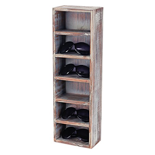 Product Cover MyGift 6-Slot Rustic Torched Wood Wall Mounted Vertical Storage Sunglasses Display Case Stand