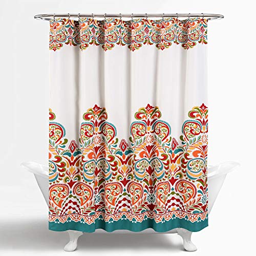 Product Cover Lush Decor Clara Shower Curtain - Fabric Colorful Boho Paisley Damask Print Design, 72
