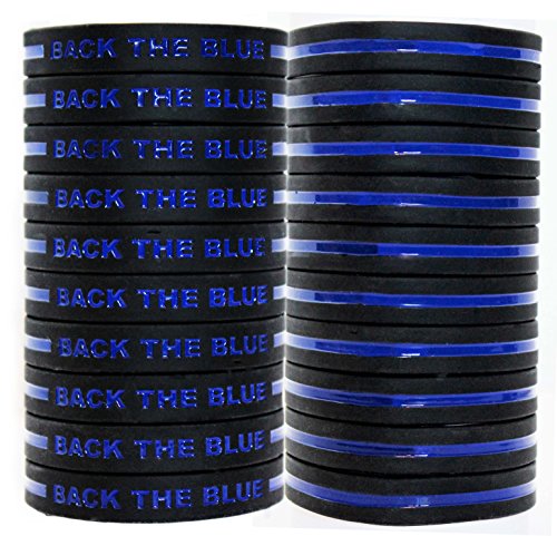 Product Cover Jades Bands - Back The Blue, Blue Lives Matter, Thin Blue Line Wristband - 20 Pack (Blue Text)