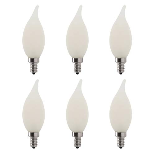Product Cover LED 6W Flame Tip Filament Frosted Chandelier Light Bulb, 60W Equivalent, 500 Lumens, 3000K Soft White, Dimmable, 120V, E12 Candelabra Base, Energy Star, (6 Pack)