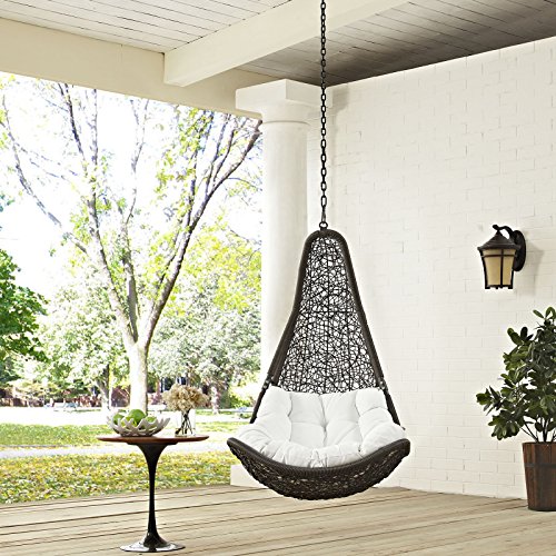 Product Cover Modway EEI-2657-GRY-WHI-SET Abate Wicker Rattan Outdoor Patio with Hanging Steel Chain, Swing Chair Without Stand, White