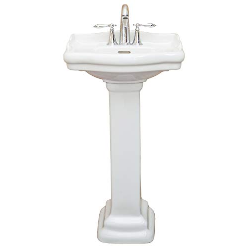 Product Cover Fine Fixtures, Roosevelt White Pedestal Sink - 18 Inch Vitreous China Ceramic Material (4 Inch Faucet Spread hole)