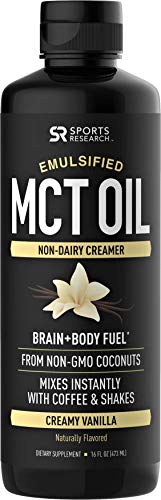 Product Cover Emulsified MCT Oil (16oz) Made from Non-GMO Coconuts ~ Non-Dairy Creamer for Cold Brew, Keto Coffee, Protein Shakes, Salads & More ~ No Blending Required ! (Creamy Vanilla Flavor)