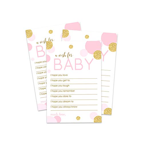 Product Cover Abstract Wishes Cards for Baby Shower (20 Pack) Pink and Gold