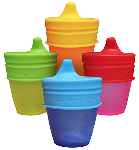 Product Cover Sippy Cup Lids by MrLifeHack - (4 Pack) - Makes Any Cup Or Bottle Spill Proof - 100% BPA Free Leak Proof Silicone - Perfect for Toddlers & Babies