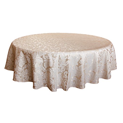 Product Cover ColorBird Scroll Damask Jacquard Tablecloth Polyester Fabric Water Resistant Spillproof Table Cover for Kitchen Dinning Wedding Banquet Party Tabletop Use (Round, 70 Inch, Beige)