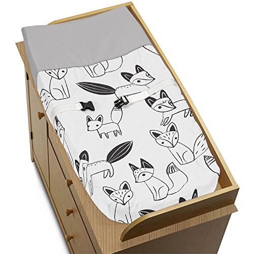 Product Cover Sweet Jojo Designs Grey, Black and White Fox Collection Boys or Girls Baby Changing Pad Cover
