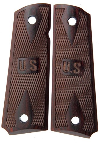 Product Cover Premium Gun Grips 1911 Colt Full Size Double Diamond Checkered Rosewood w/Embossed US