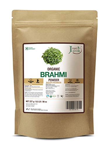 Product Cover Just Jaivik 100% Organic Brahmi Powder Bacopa Monnieri- USDA Certified Organic, 227 GMS / 1/2 LB Pound / 08 Oz