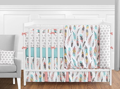 Product Cover Sweet Jojo Designs 9-Piece Feather Baby Girls Crib Bedding Set with Bumper