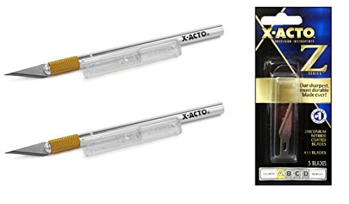 Product Cover X-ACTO #1 Knife, Z Series With Safety Cap, 2 Pack with X-ACTO Z Series Light-Weight Replacement Stainless Steel Blade