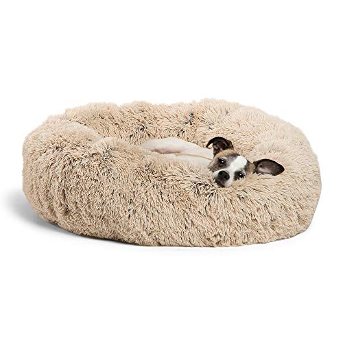 Product Cover Best Friends by Sheri Calming Shag Vegan Fur Donut Cuddler (23x23 Small - Taupe), Cat and Dog Bed, Self Warming and Cozy for Improved Sleep, Machine Washable for Pets Up to 25 lbs.