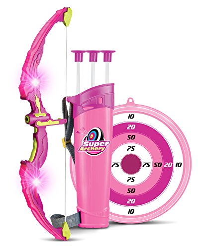 Product Cover Liberty Imports Light Up Princess Archery Bow and Arrow Toy Set for Girls with 3 Suction Cup Arrows, Target, and Quiver (Pink)