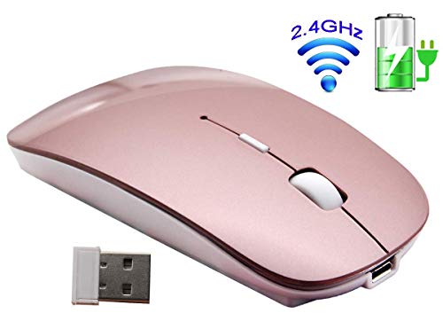 Product Cover Tsmine Slim Rechargeable Wireless Mouse, 2.4G Noiseless Mouse with USB Receiver Portable Computer Mice for Laptop, PC, Windows/Android Tablet - Rose Gold