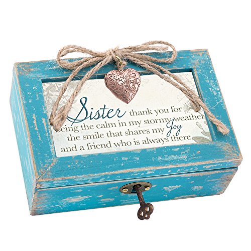 Product Cover Sister My Joy and Friend Always Teal Wood Locket Jewelry Music Box Plays Tune Wonderful World