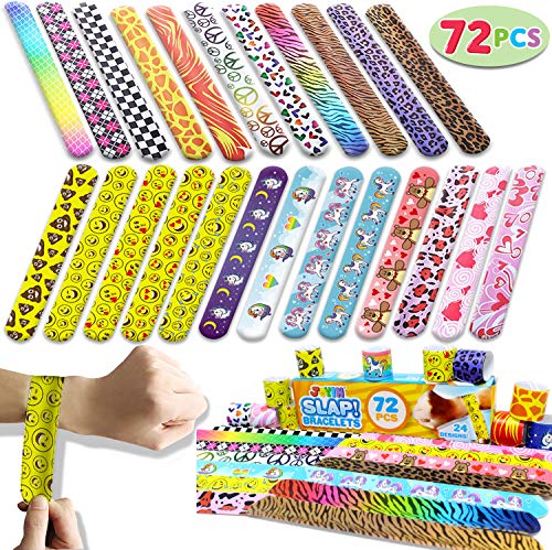 Product Cover JOYIN Toy 72 PCs Slap Bracelets Valentines Day Party Favors Pack (24 Designs) with Colorful Hearts Animal Emoji and Unicorn for Valentines Gift and Classroom Exchange