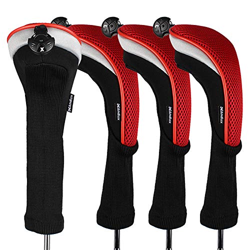 Product Cover Andux 4pcs/Pack Long Neck Golf Hybrid Club Head Covers with Interchangeable No. Tag CTMT-02 (Red)