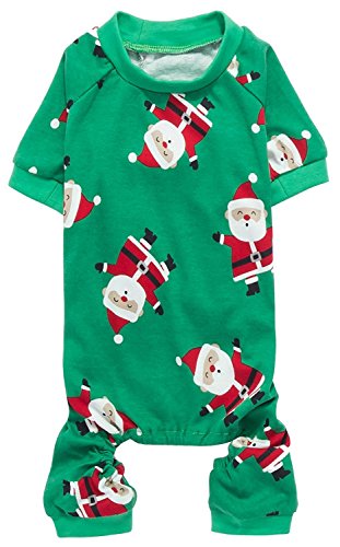 Product Cover Cute Santa Claus Pet Clothes Christmas Dog Pajamas Shirts, Green, Back Length 12